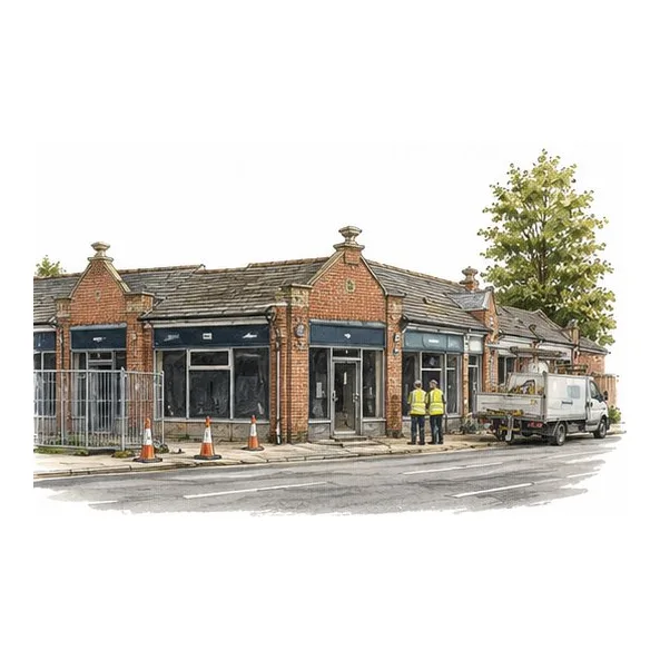 Illustration of an office building with scaffolding